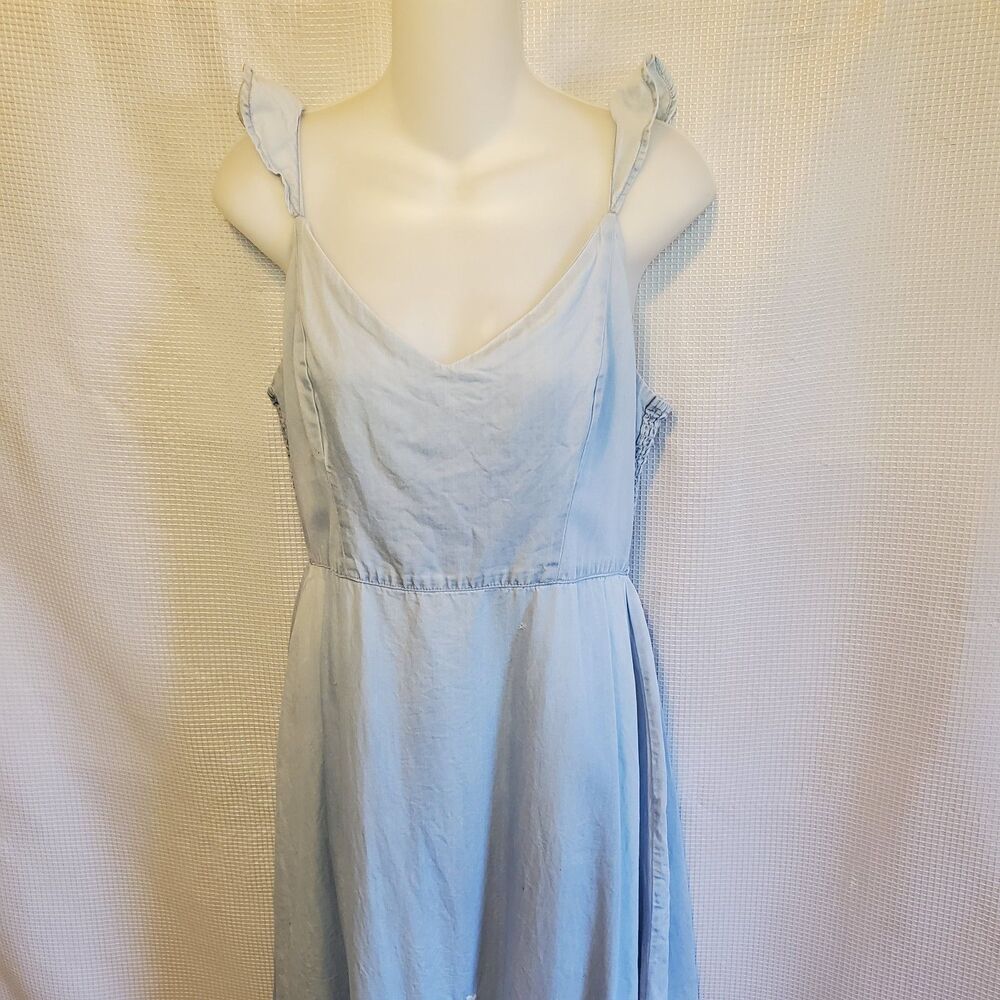 Bohme Womens Sz M Denim Chambray & Lace Cut Out Maxi Dress Boho Western Hippie